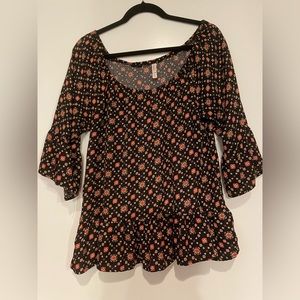 Black top with gorgeous red/orange floral design